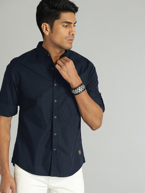 Roadster Men Solid Casual Blue Shirt