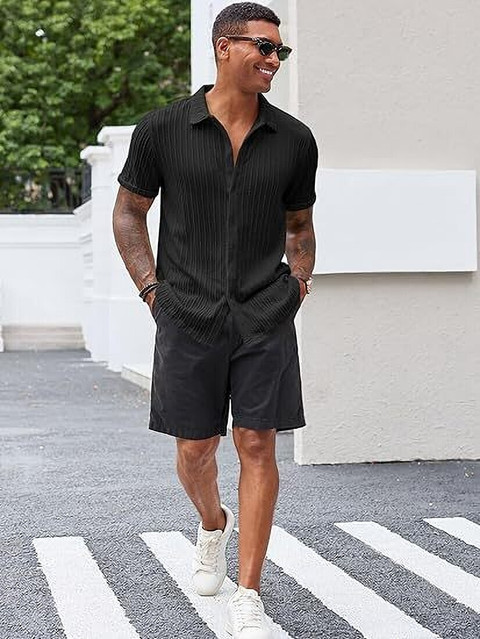 Zilcon Men Self Design Casual Black Shirt - Buy Zilcon Men Self