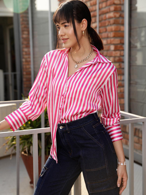 STREET9 Women Striped Casual Pink Shirt