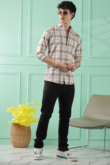 WOXEN Men Checkered Casual Brown Shirt - Buy WOXEN Men Checkered