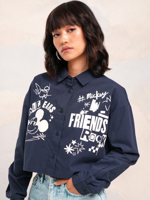 Tokyo Talkies Women Self Design Casual Blue Shirt - Buy