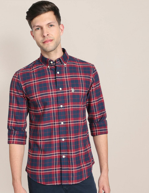 POLO Men Checkered Casual Blue Shirt Buy POLO