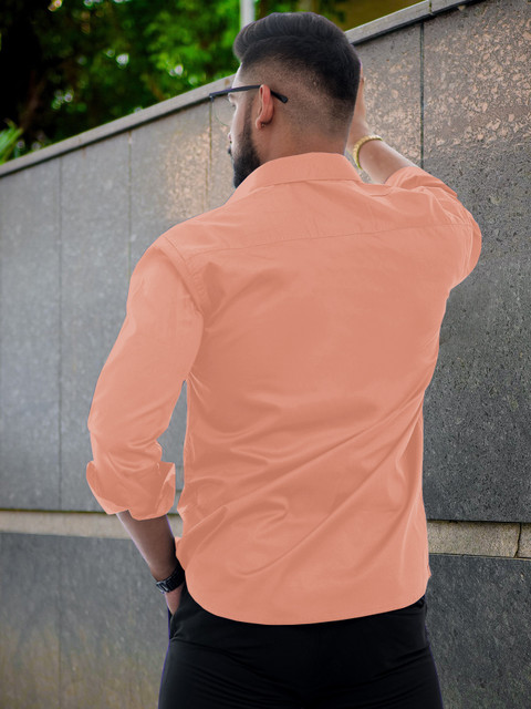 YAKSH Men Solid Casual Orange Shirt Buy YAKSH Men Solid Casual