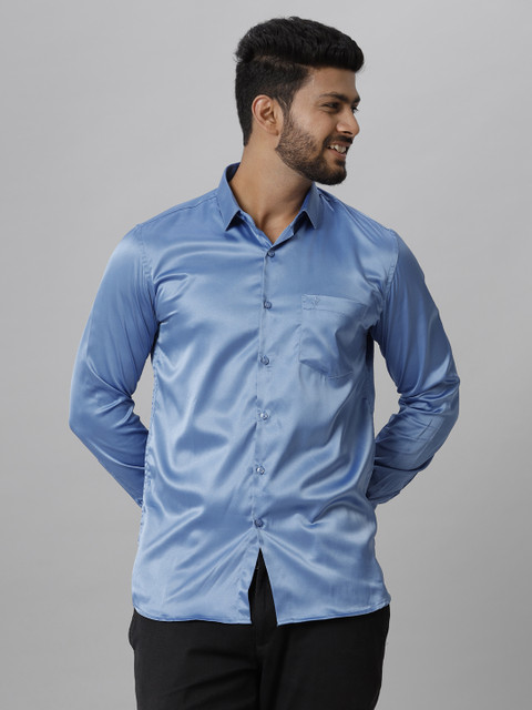 Ramraj Cotton Men Solid Casual Blue Shirt Buy Ramraj Cotton Men