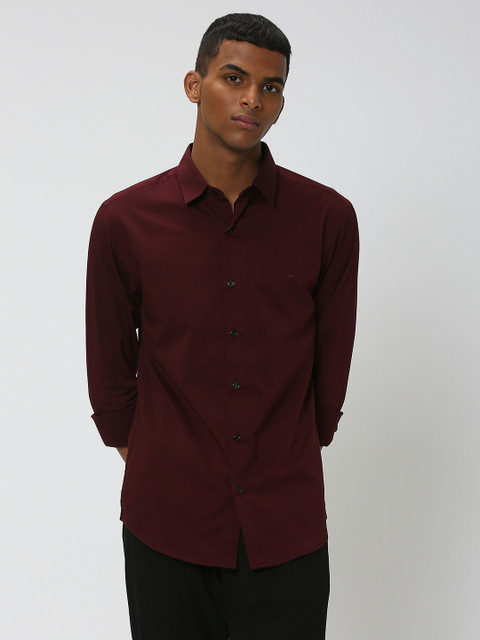 Casual Shirt Mufti Maroon Shirt MUFTI Men Solid Casual Maroon Shirt