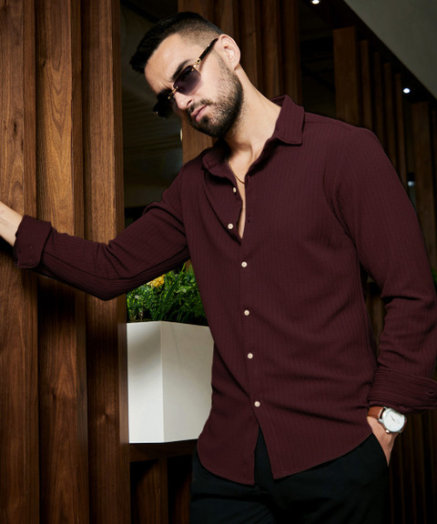CAMPUS SUTRA Men Self Design Casual Maroon Shirt