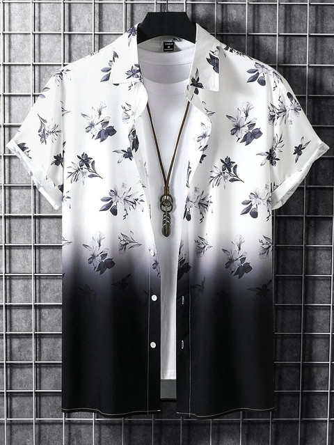 Qugue Men Printed Casual White, Black Shirt