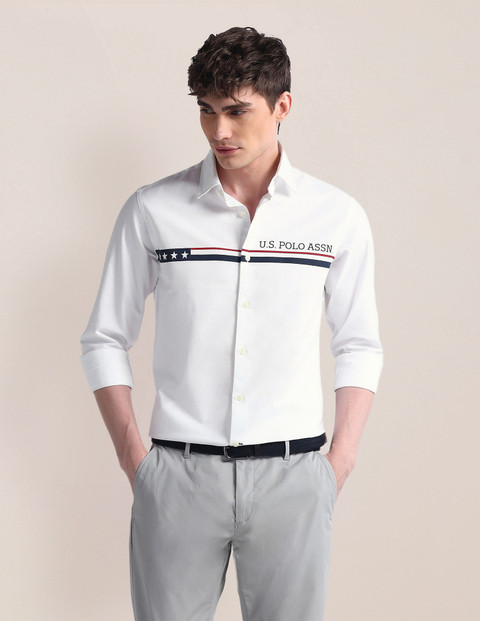 POLO Men Solid Casual White Shirt