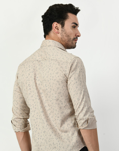 Pebco Men Printed Casual Beige Shirt - Buy Pebco Men Printed