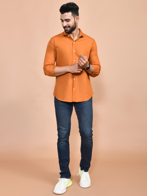 Urbany Men Solid Casual Orange Shirt Buy Urbany Men Solid Casual