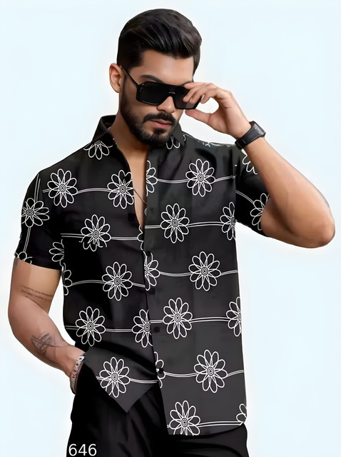 Shopsea Men Floral Print Casual Black Shirt