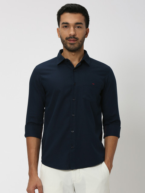 MUFTI Men Self Design Casual Dark Blue Shirt Buy MUFTI Men Self
