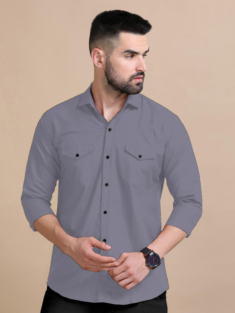 Qlonz Store Men Solid Casual Grey Shirt - Buy Qlonz Store Men