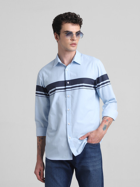 sachin and babi light blue dress Colorful Striped Contrast Stander Collar Casual Long Sleeve Men Dress Shirt
