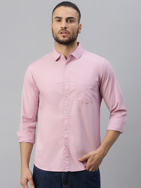 Dennis Lingo Men Solid Casual Pink Shirt