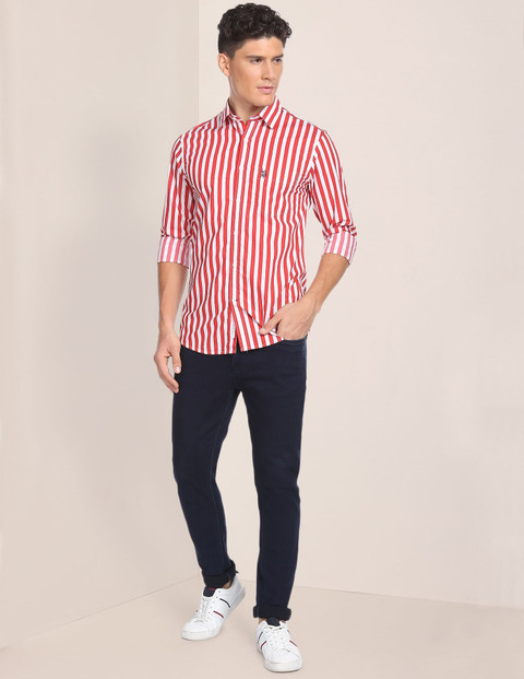 POLO Men Striped Casual Red, White Shirt