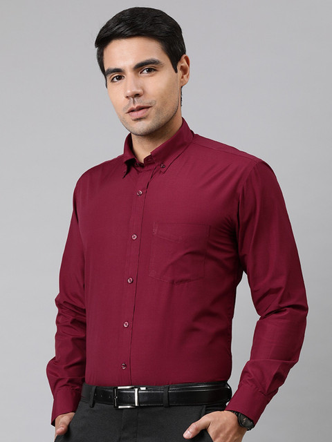English Navy Men Solid Formal Maroon Shirt