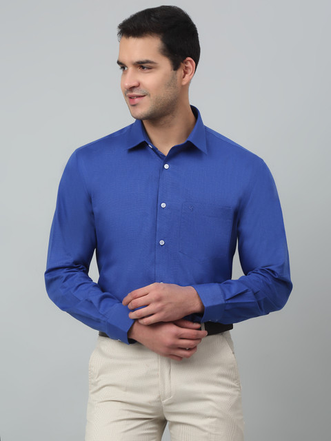 CANTABIL Men Solid Formal Dark Blue Shirt