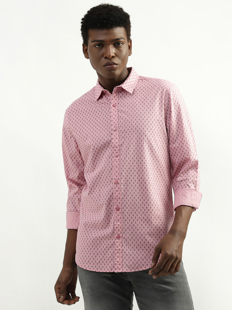 United Colors of Benetton Men Printed Casual Pink Shirt