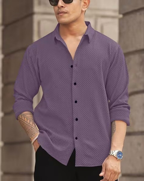 DISHANK CREATION Men Self Design Festive Purple Shirt
