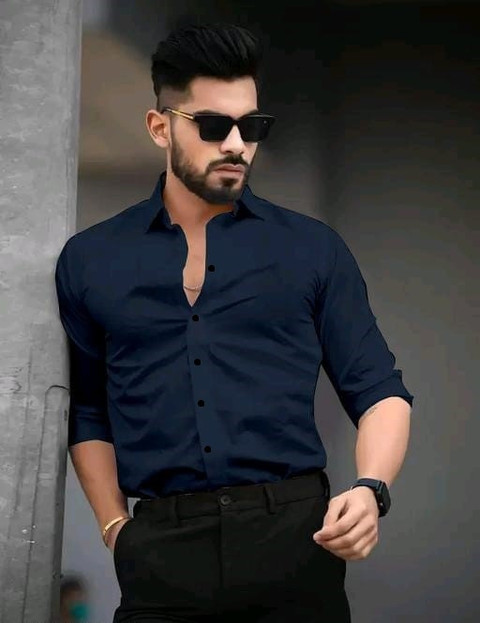 UNNATI TRENDS Men Solid Casual Dark Blue Shirt - Buy UNNATI TRENDS Men  Solid Casual Dark Blue Shirt Online at Best Prices in India | Flipkart.com