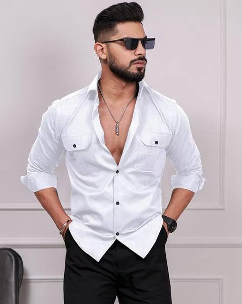 Qurobri Men Solid Casual White Shirt Buy Qurobri Men Solid