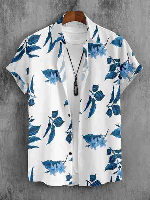 SEVENTEENSTITCH Men Printed Casual White, Blue Shirt - Buy