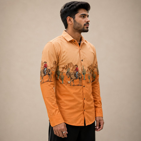 ZX BOSS Men Animal Print Casual Orange Shirt - Buy ZX BOSS Men