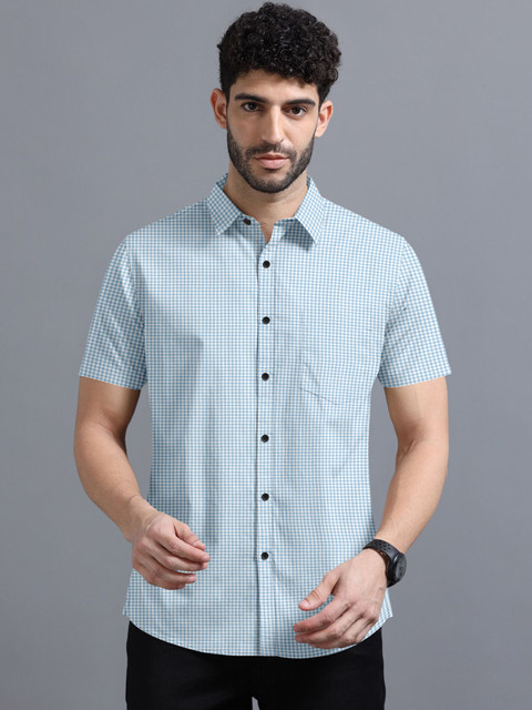トップス DEVOA Check Shirt Viscose VTEXX Men Checkered Casual Light Blue Shirt - Buy VTEXX Men