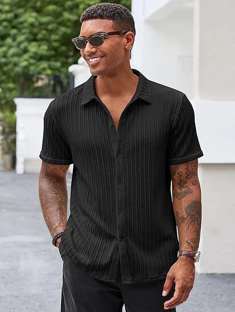 Zilcon Men Self Design Casual Black Shirt - Buy Zilcon Men Self
