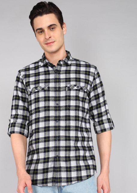 Louis Philippe Jeans Men Checkered Casual Grey Shirt