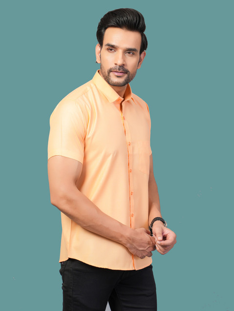 men's slim fit orange dress shirt Raymond Men Orange Slim Fit Solid Formal Shirt – MyRaymond main image 1