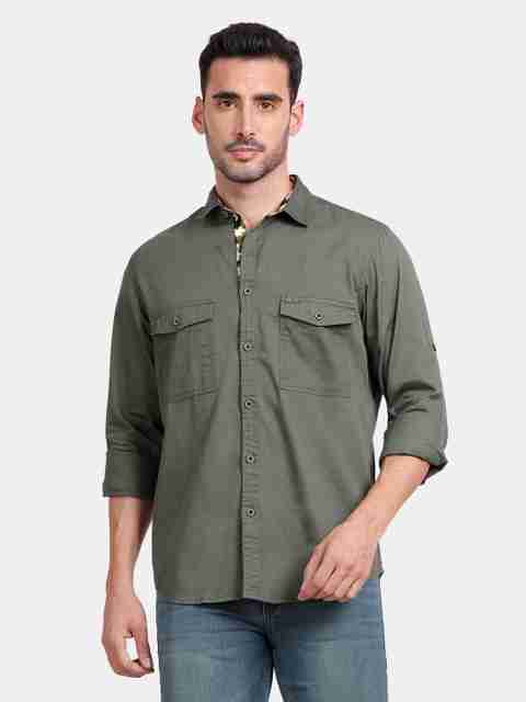 RUG WOODS Men Printed Casual Grey Shirt - Buy RUG WOODS Men