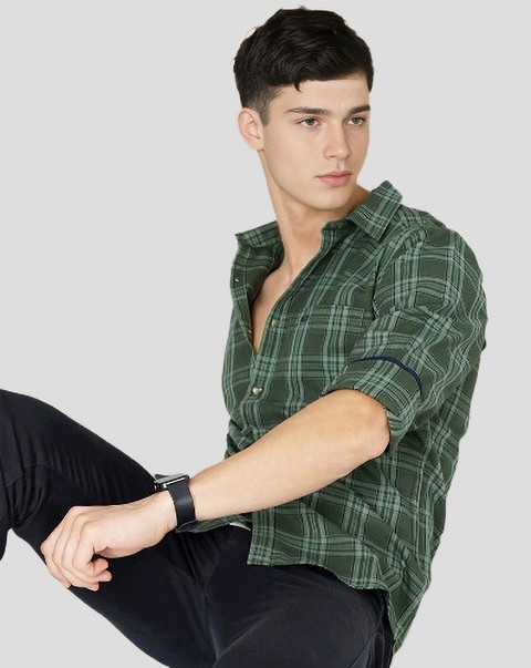 Jai Textiles Men Checkered Casual Green Shirt Buy Jai Textiles