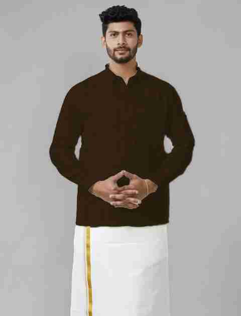 Indi Hemp Men Solid Casual Brown Shirt