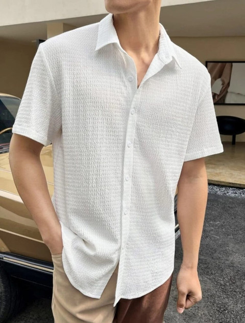 ISUEL Febb Men Solid Casual White Shirt