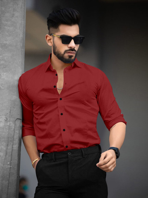 UV FASHION Men Solid Casual Red Shirt