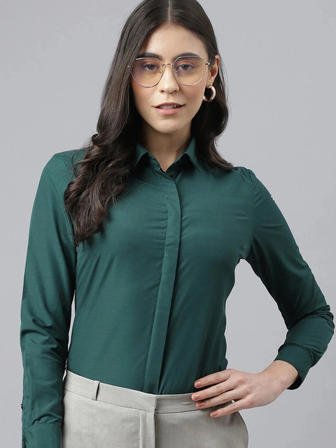 English Navy Women Solid Formal Dark Green Shirt - Buy English Navy Women  Solid Formal Dark Green Shirt Online at Best Prices in India | Flipkart.com