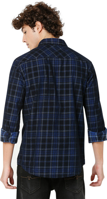 MUFTI Men Checkered Casual Dark Blue Shirt Buy MUFTI Men