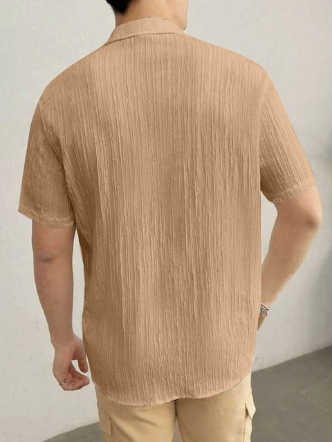 我的画 HITAFASHION HUBZZ Men Self Design Casual Beige Shirt - Buy