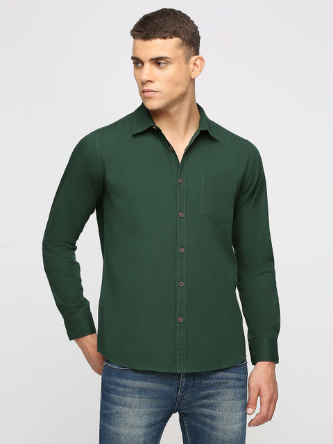 Pepe Jeans Men Solid Casual Dark Green Shirt