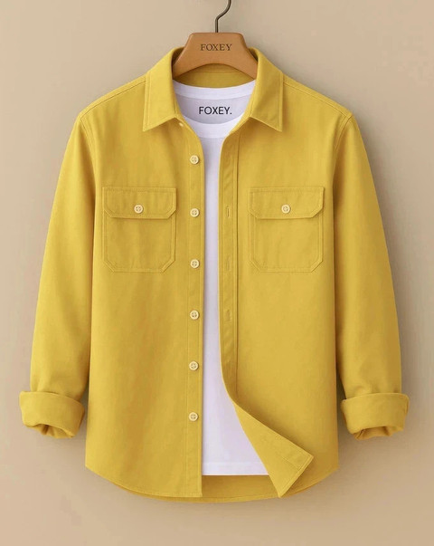 FOXEY Men Solid Casual Yellow Shirt Buy FOXEY Men Solid Casual