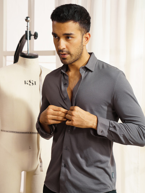 Damensch Men Solid Casual Grey Shirt