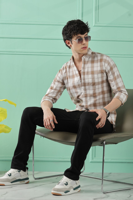 WOXEN Men Checkered Casual Brown Shirt - Buy WOXEN Men Checkered
