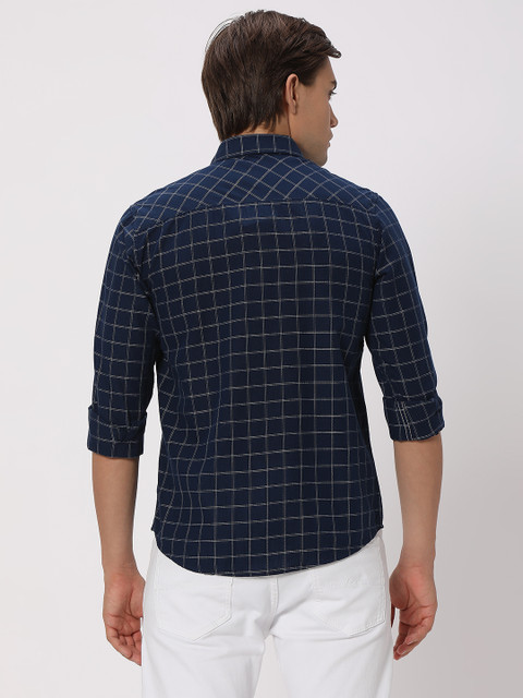 MUFTI Men Checkered Casual Dark Blue, White Shirt Buy MUFTI Men