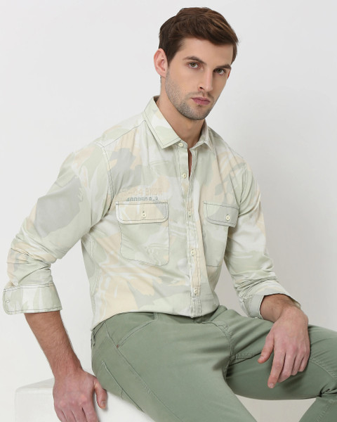 MUFTI Men Printed Casual Green Shirt Buy MUFTI Men Printed