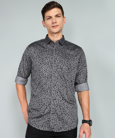 Louis Philippe Jeans Men Printed Casual Grey Shirt