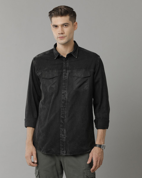 VOI JEANS Men Solid Casual Black Shirt