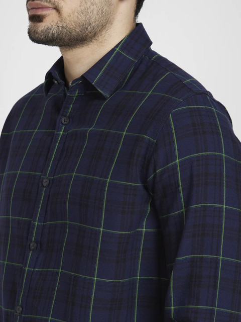 Spykar Men Checkered Casual Blue Shirt Buy Spykar Men Checkered
