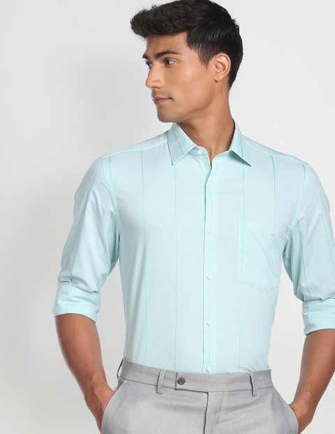 ARROW Men Striped Formal Light Blue Shirt - Buy ARROW Men Striped